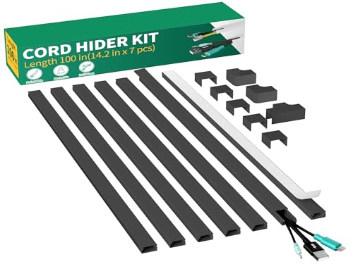 Delamu Cord Hider, 100in Self-Adhesive Cord Cover Kit for Wall Mounted TV, Paintable Wire Hider, Cable Management System, Cable Raceway Conceals 2-3 Wires, W0.95 H0.55in, Black - color: Black, size: 100in x 0.95in x 0.55in