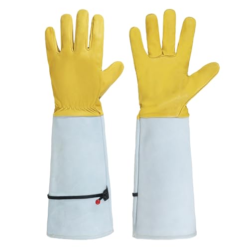 HANDLANDY Rose Pruning Gardening Gloves for Men Women, Thorn Proof Forearm Protection Leather Garden Gloves, Gardening Gifts for Gardeners (Golden Yellow, Small) - color: Golden Yellow, size: Small (Pack of 1)