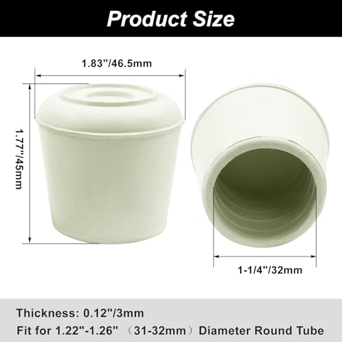8pcs 1-1/4 Inch Round Chair Leg Tips Caps, Non-Slip Rubber Chair Leg Floor Protectors, White Furniture Leg Caps Fit for 1.22"-1.26" (31-32mm) Diameter Round Feet - size: 1-1/4 Inch-White