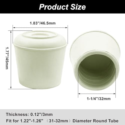 8pcs 1-1/4 Inch Round Chair Leg Tips Caps, Non-Slip Rubber Chair Leg Floor Protectors, White Furniture Leg Caps Fit for 1.22"-1.26" (31-32mm) Diameter Round Feet - size: 1-1/4 Inch-White