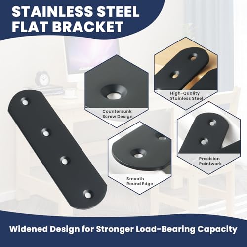 Alise 4 Pcs Flat Straight Brace Brackets Mending Plates Repair Fixing Bracket,125x38mm Stainless Steel Matte Black - color: Matte Black, size: 125mmX38mm