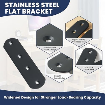 Alise 4 Pcs Flat Straight Brace Brackets Mending Plates Repair Fixing Bracket,125x38mm Stainless Steel Matte Black - color: Matte Black, size: 125mmX38mm