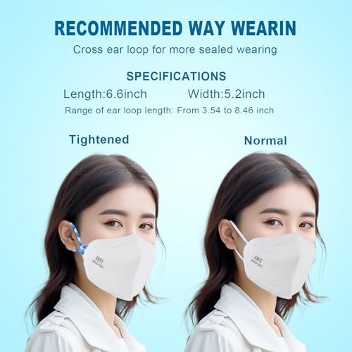 XIKII KN95 Face Masks 50 Pack 5-Ply Breathable & High Elastic Ear Loops, Alike N95 Masks for Adults 95% Filtration Efficient Foldable Mask Adjustable Nose Clip for Outdoor Activities