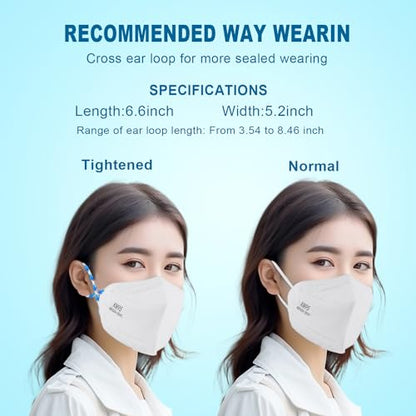 XIKII KN95 Face Masks 50 Pack 5-Ply Breathable & High Elastic Ear Loops, Alike N95 Masks for Adults 95% Filtration Efficient Foldable Mask Adjustable Nose Clip for Outdoor Activities
