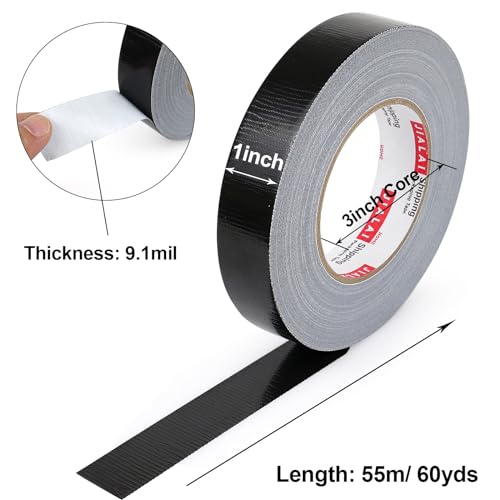 JIALAI HOME Black Duct Tape, 1 inch x 60 yds, HeavyDuty, Flexible, No Residue, All-Weather Waterproof Tape, UV Resistant for Crafts & Home Improvement - color: Black