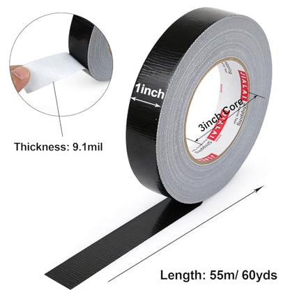 JIALAI HOME Black Duct Tape, 1 inch x 60 yds, HeavyDuty, Flexible, No Residue, All-Weather Waterproof Tape, UV Resistant for Crafts & Home Improvement - color: Black