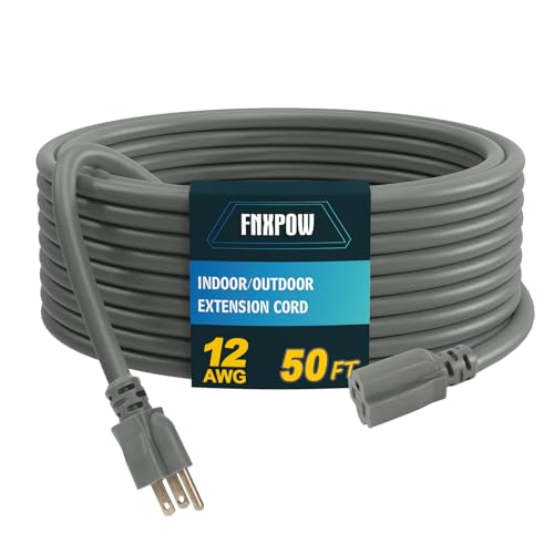 Indoor Outdoor Extension Cord, 12 Gauge 3 Prong Weatherproof Heavy Duty Gray Extension Cords，12/3 SJTW 15A 50 FT Extension Cable for Garage, Garden and Home, UL Listed - color: Grey, size: 50FT