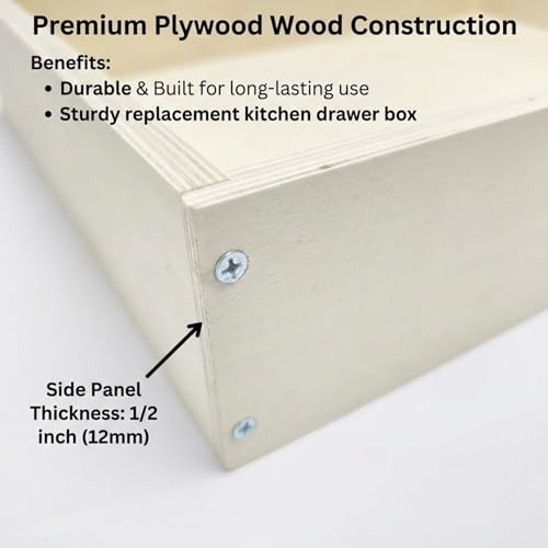 14" W x 19" D x 3.5" H Replacement Kitchen Drawer Box – DIY Kit for Cabinet Drawer Replacement, Pull Out Cabinet Drawers, Wooden Rollout Shelves & Sliding Drawers for Kitchen Cabinets 19–21" Deep