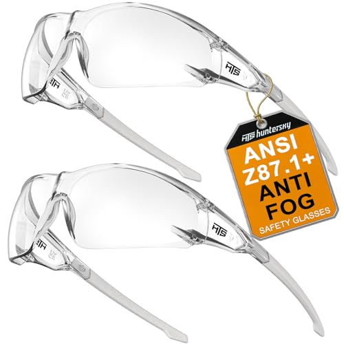 HTS HUNTERSKY ANSI Z87.1 Anti-Fog Clear Safety Glasses Pickleball Youth Baseball Lab Chemistry Goggles Scratch Resistant - color: Clear-light Grey-2 Pieces