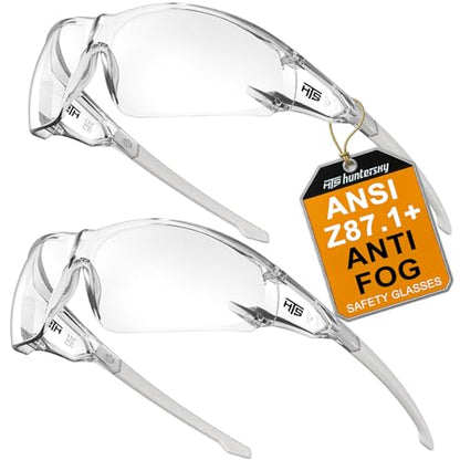 HTS HUNTERSKY ANSI Z87.1 Anti-Fog Clear Safety Glasses Pickleball Youth Baseball Lab Chemistry Goggles Scratch Resistant - color: Clear-light Grey-2 Pieces