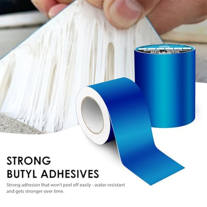 Blue Waterproof Butyl Tape, 2in x 33ft - W x L, All Weather Strong Adhesive Butyl Sealant Tape Metal Roof Repair for Pool Cover, RV Roof, Awning, Windows, Boat, Gutter Patch - size: 2in x 33ft