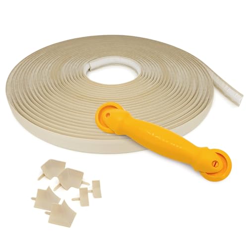 Instatrim Flexible Self-Adhesive Trim Bundle with Applicator - Caulking Kit with 50ft Ivory 3/4" Wide Caulk Strip, 6 Corner Pieces, & Applicator Tool - InstaTrim The Original Flexible Trim - color: Ivory, size: 3/4 x 50 Project Kit