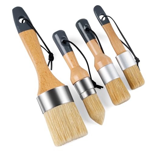 Mister Rui Chalk Paint Brush, 4 pcs Wax Paint Brush Set, Wax Brushes for Waxing and Stenciling, Natural Bristles Round Paint Brushes, Ideal for DIY Home Decor, Art Crafts - size: 4PCS, 1 Medium, 3 Small