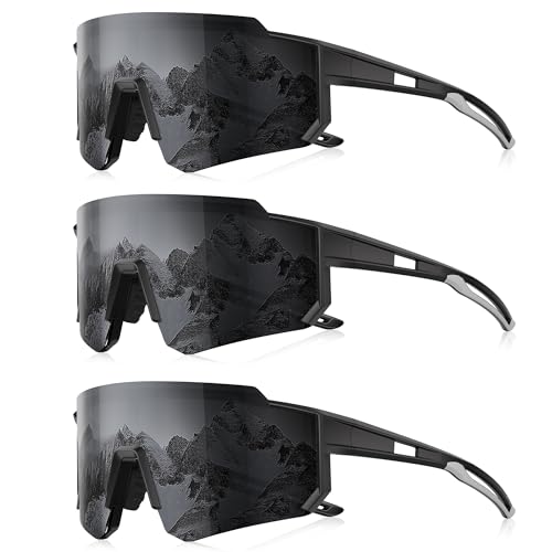 3 Pack Polarized Sunglasses for Men Women, Sports Mens Sunglasses with UV Protection for Baseball Cycling Running - color: B02-black Gray/Black Gray/Black Gray