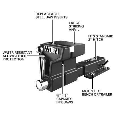 Wilton ATV All-Terrain Truck Hitch Vise, 6" Jaw Width, 5-3/4" Max Jaw Opening, 5" Throat (10010)