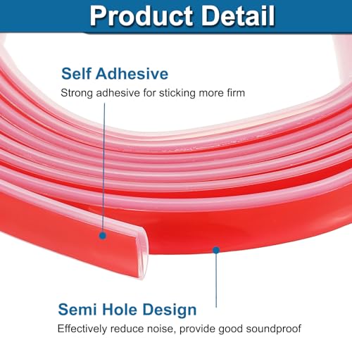 PATIKIL Silicone Weather Stripping Door Seal, 9.8 ft D Shape Weather Stripping Self Adhesive Door Seal Strip for Door Frame, Window Sealing, Large Gap, 19/32" Wx5/128 Tx1/5 H, Clear/Red - size: 9.8 ft Long, 19/32"Wx5/128"Tx1/5"H