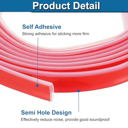 PATIKIL Silicone Weather Stripping Door Seal, 19.7 ft D Shape Weather Stripping Self Adhesive Door Seal Strip for Door Frame, Window Sealing, Large Gap, 19/32" Wx5/128 Tx1/5 H, Clear/Red - size: 19.7 ft Long, 19/32"Wx5/128"Tx1/5"H