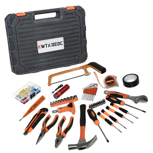 45 Piece Tool Kit Basic Home Repair Tool Set,General Household Tool Kit with Plastic Tool box,Perfect for Outdoor working,Office & College Dorm.Tools mainly include hand saw,wrench,hammer,Screwdriver - size: 45 Pcs