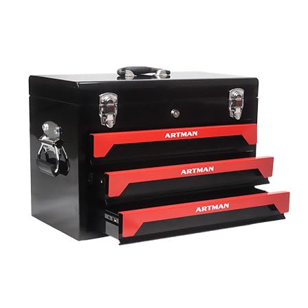 Runboll Portable Tool Chest Metal 3-Drawer Tool Cabinet Steel Tool Storage Box Organizer for Home Improvement, Auto Mechanics - color: Red, size: Only Toolbox