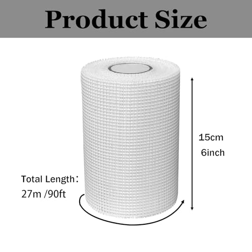 Acuteye Drywall Mesh Tape, 6IN X 90FT 100% Fiberglass 8 Mesh Drywall Repair Joint Tape Roll Self Adhesive for Patch Hole Wall Crack Seam
