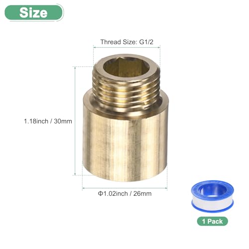 M METERXITY Shower Head Extension Arm, Brass G1/2 Male to Female Extension Pipe Fitting Adapter with PTFE Thread Seal Tape for Shower/Faucet, Pipe Plumbing Coupler 1.18"/30mm 1-Pack - size: 1.18"/30mm