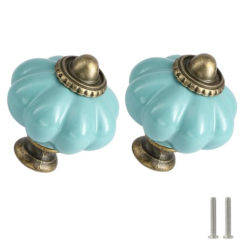 Celadon Pumpkin Knobs 2 Pack Ceramic Cabinet Knobs Vintage Drawer Pulls - Antique Dresser Pulls with Screws for Closet Drawer Cupboard Cabinet and DIY Home Project - color: Celadon