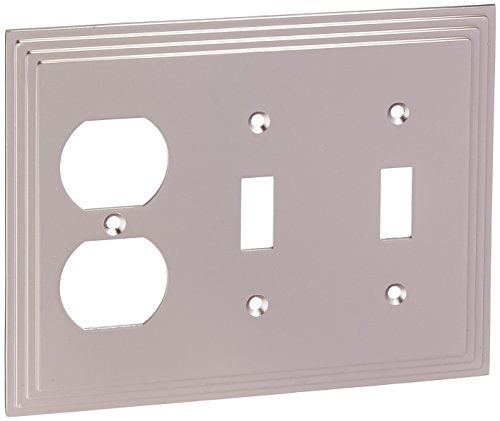 Amerelle Steps Double Toggle/Single Duplex Cast Metal Wallplate in Satin Nickel - color: Satin Nickel, size: 2 Toggle / 1 Duplex