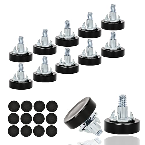 12 PCS 1/4" Thread Furniture Feet Levelers,Furniture Leveling Feet with T-Nuts,Suitable for Tables, cabinets, Chairs, Stool Legs - color: Black 12 Pack, size: 1/4 in with T nut