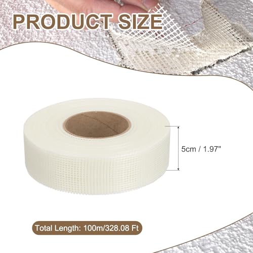 PATIKIL Drywall Repair Mesh Tape, 2 inch x 328 ft Fiberglass Repair Patch Self-Adhesive Dry Wall Joint Tape 9 Mesh Wall Hole Crack and Seam Patch, White - size: 2 inch x 328 Feet