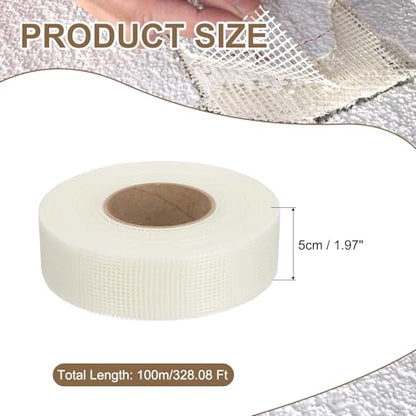 PATIKIL Drywall Repair Mesh Tape, 2 inch x 328 ft Fiberglass Repair Patch Self-Adhesive Dry Wall Joint Tape 9 Mesh Wall Hole Crack and Seam Patch, White - size: 2 inch x 328 Feet