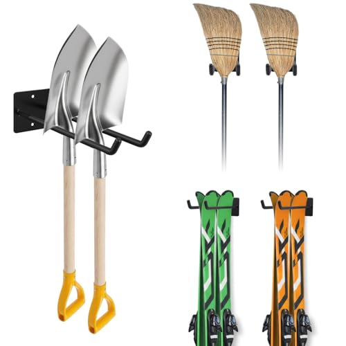 14 Inches Extra Large Garage Hooks, 4 Pack Heavy Duty Tool Organizer Wall Mount Hangers, Long Utility Storage Hooks for Car Tires, Chairs, Ladders, Ropes, Garden Tools, Power Tools