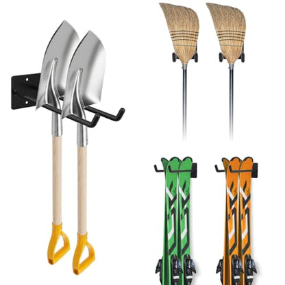 14 Inches Extra Large Garage Hooks, 4 Pack Heavy Duty Tool Organizer Wall Mount Hangers, Long Utility Storage Hooks for Car Tires, Chairs, Ladders, Ropes, Garden Tools, Power Tools