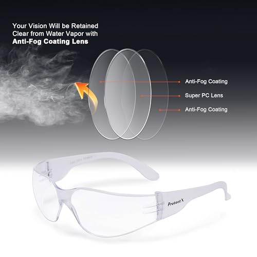 ProtectX Safety Glasses for Men & Women, Safety Sunglasses with Anti-Fog Scratch Resistant Lenses, Non-Slip Grips, ANSI Z87.1 - color: Skywalker Clear 12 Pk