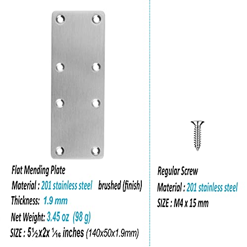 10 Pack 5-1/2" x 2" Flat Mending Plate, 201 Stainless Steel Straight Bracket with Hole, Metal Repair Connector, 1.9 mm Thick
