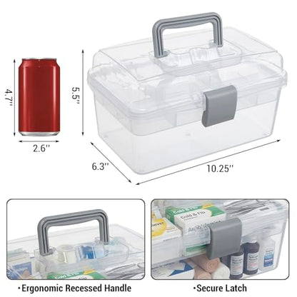 MyGift 10.2 Inch Transparent Plastic Empty Multipurpose Tackle Box with Gray Handle and Removable Tray for Tools, First Aid, Sewing Kit, Arts Crafts Supplies Storage