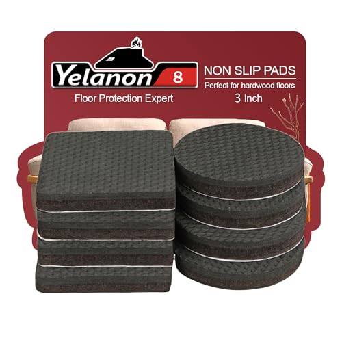 Yelanon Non Slip Furniture Pads – 8pcs 3" Rubber Furniture Pads (4 Round + 4 Square), Anti Slip Furniture Grippers for Hardwood Floors, Floor Protectors to Prevent Sliding & Scratches - size: 4pcs 3"Square,4pcs 3"Round