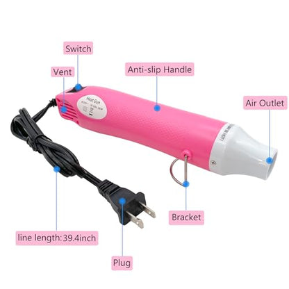 Mini Heat Gun, Portable Hot Air Gun Tool for DIY Crafts Heat Shrink Gun for Epoxy Resin, Embossing, Shrinking Wrapping Drying Paint Removing Stickers (Pink) - color: Pink