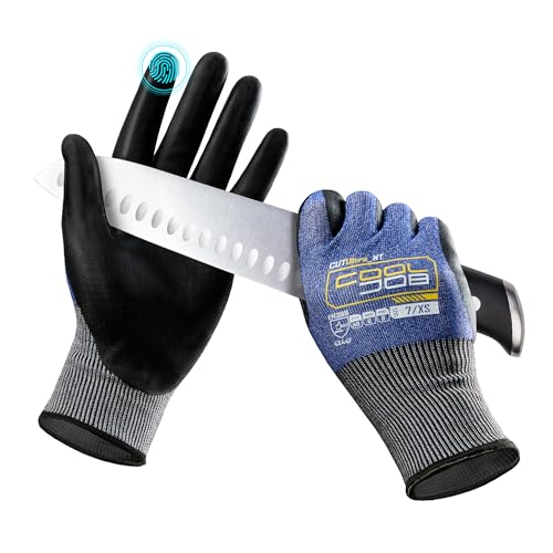 COOLJOB A9 Cut Resistant Safety Work Gloves with Grip, Touchscreen Nitrile Coated Heavy-duty for Glass Metal Sheet Handling - color: A9 Blue (Pack of 1), size: Medium