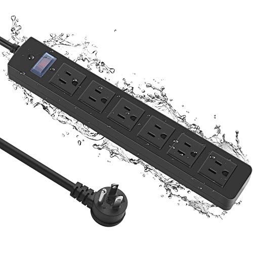 Outdoor Power Strip Waterproof with 6 Outlets, Garden Weatherproof Surge Protector, Christmas Multiple Outlet Exterior Socket for Lighting Appliances. 10FT Extension Cord Strip with Flat Plug. Black - size: 10ft, style: 6 Outlets