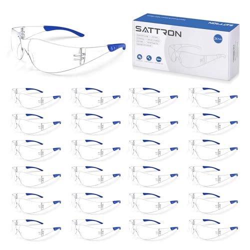 Clear Safety Glasses 24 Pack, Polycarbonate Lens with Rubber Temples, Safety Goggles Anti-Scratch Impact Resistant, Eye Protection for Work Lab Construction, Clear Lens/Blue Frame - color: 24pack Clear Lens/Blue Frame