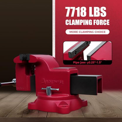 5" Heavy-Duty Bench Vise, 5" Jaw Width & Opening, 7,718 lbs Clamping Force, 60,000 PSI Ductile Iron Vise with 360° Swivel Base, Anvil & Pipe Jaws for Metalworking, Woodworking & DIY (RS50) - size: 5In