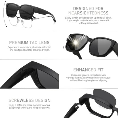 HAOLOTA Polarized Fit Over Glasses Sunglasses for Men Women,UV400 Protection Wrap Around Shades for Driving & Outdoor - color: Black/Grey + Grey/Grey + Grey/Blue