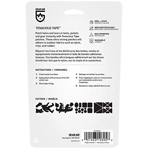 GEAR AID Tenacious Tape Repair Patches – Peel-and-Stick Nylon Gear Patches for Jackets, Tents, Sleeping Bags, Backpacks, and Outdoor Gear – Fix Rips, Tears, and Holes, Outdoors, 3”x20” - style: Outdoor Patches (30 Patches)