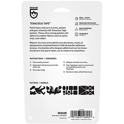 GEAR AID Tenacious Tape Repair Patches – Peel-and-Stick Nylon Gear Patches for Jackets, Tents, Sleeping Bags, Backpacks, and Outdoor Gear – Fix Rips, Tears, and Holes, Outdoors, 3”x20” - style: Outdoor Patches (30 Patches)