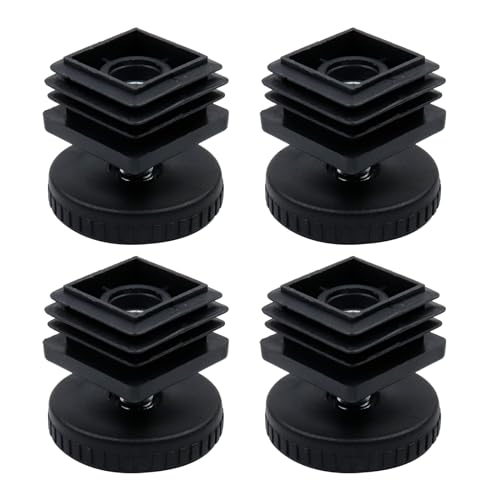 Antrader Home Office Table Desk Adjustable Leveling Foot,Plastic Metal Square Tube Insert Kit, 30mm x 30mm Black, 4 Sets