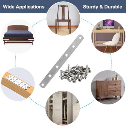 8 Pcs Straight Bracket Flat Braces 6 Inch Stainless Steel Straight Mending Plates for Wood, Heavy Duty Repair Fixing Joining Brackets with Screws - size: 8 PCS-6 inch