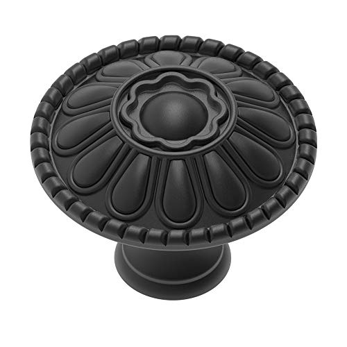 trust4care 20-Pack Euro-Style Matte Black Cabinet Knobs, 1.25 Inch Round Zinc Drawer Knobs with Victorian Floral Pattern, Farmhouse & Vintage Kitchen Dresser Furniture Handle Hardware - size: 20