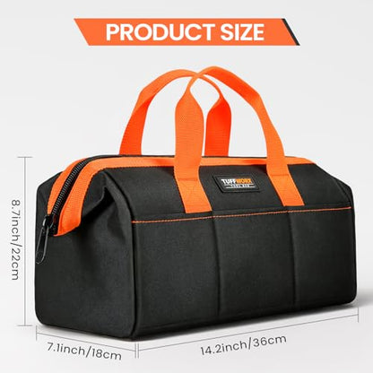 Tool Bag, Large Tool Organizer Bag with 18 Pockets,15.7x 11.4x 9.8 inch, Heavy Duty 600D Fabric, Black and Orange - size: 14.2inch