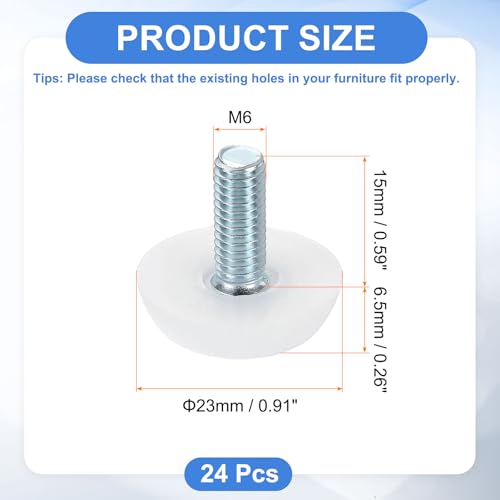 uxcell 24Pcs M6 Thread Furniture Feet Levelers, 23x15mm Adjustable Leveling Table Feet, Screw on Furniture Glide Leveling for Chair Stool Legs, White - color: White, size: M6 x 23 x 15mm