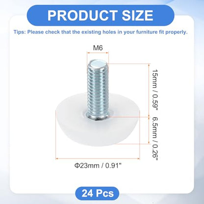 uxcell 24Pcs M6 Thread Furniture Feet Levelers, 23x15mm Adjustable Leveling Table Feet, Screw on Furniture Glide Leveling for Chair Stool Legs, White - color: White, size: M6 x 23 x 15mm